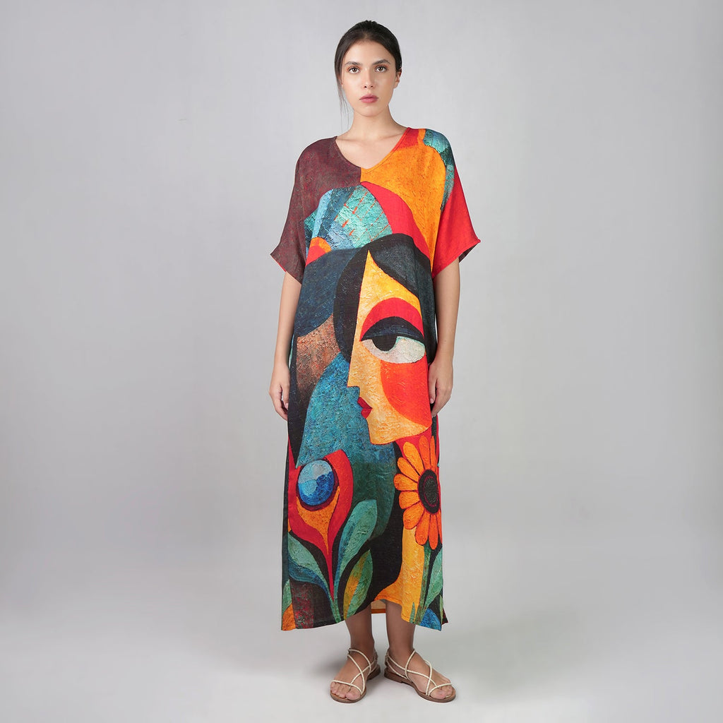 Muse Abstract Art Long Kaftan Dress-0