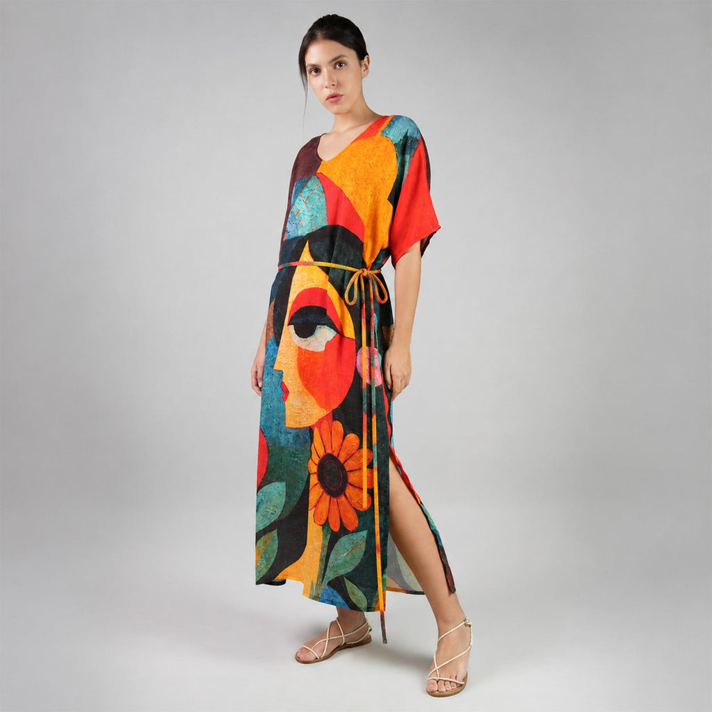 Muse Abstract Art Long Kaftan Dress-4