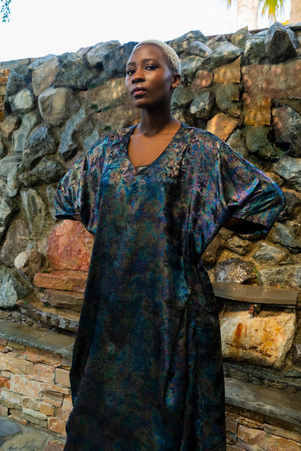 Shadow Of Sequin Shimmer Long Kaftan Dress - Rainbow Black Party Dress-0