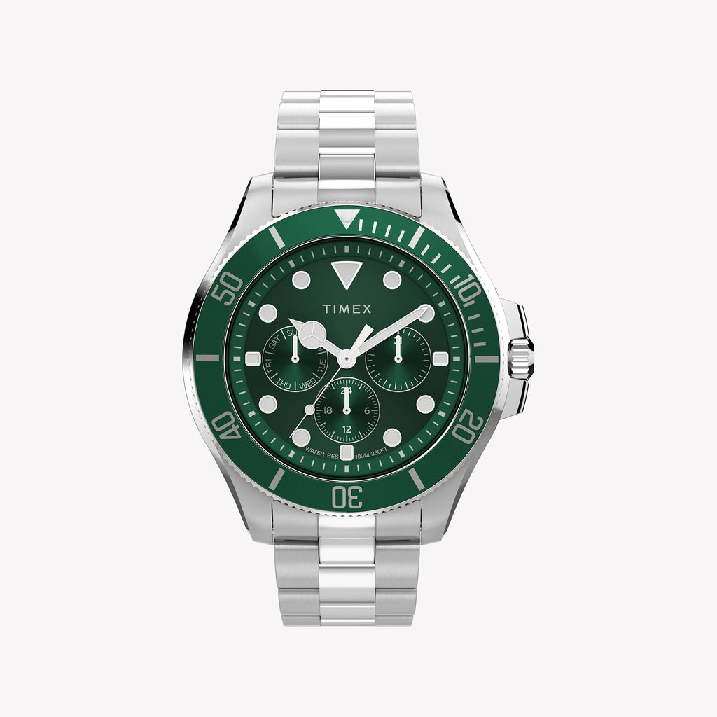 Timex Men's Silver-Tone Stainless Steel, Green Dial | TW2Y33200-0