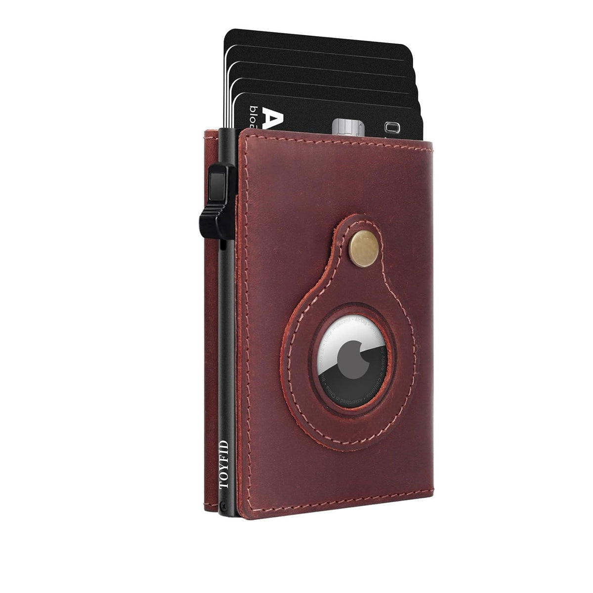TOYFID Leather Wallet for Men, RFID Blocking Pop up Card Holder with Slide Ejector Button, ID Window, Airtag Slot, Mirror, Large Capacity Organiser for Credit Card/Bank Card/Cash-1